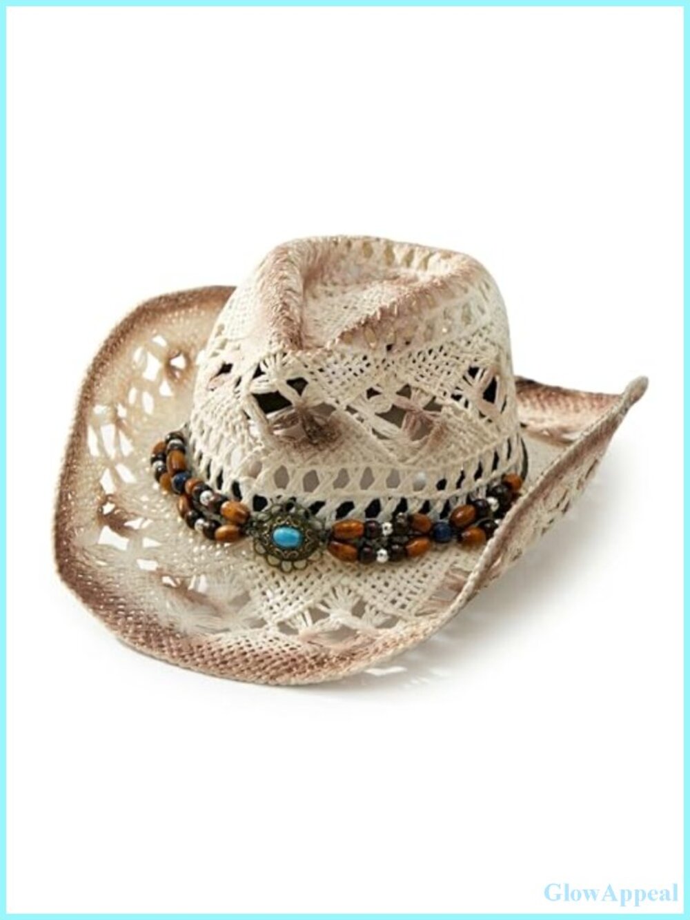 Western Straw Cowboy Cowgirl Hat with Decorative Band, Wide Brim